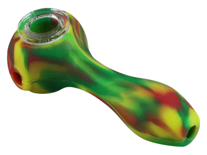 A close-up view of the Unbreakable Classic Silicone Hand Pipe, showing its curved shape and textured surface against a plain white background.