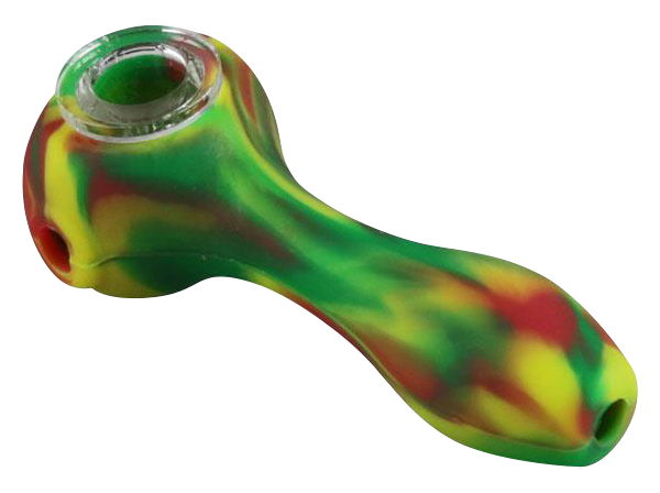 A close-up view of the Unbreakable Classic Silicone Hand Pipe, showing its curved shape and textured surface against a plain white background.