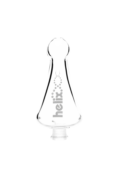 Front view of the GRAV® Helix™ 14.5mm Multi-Purpose Kit Mouthpiece, a clear glass piece angled against a plain white backdrop.
