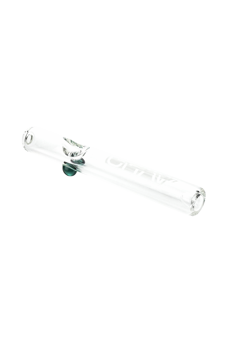 A side view of the GRAV® Clear Classic Steamroller, displaying its transparent glass construction and streamlined shape.