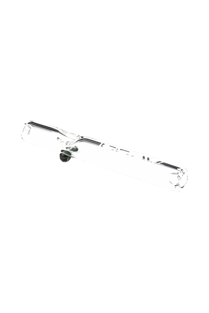 A side view of the GRAV® Clear Classic Steamroller, showcasing its transparent glass construction and simple cylindrical shape.