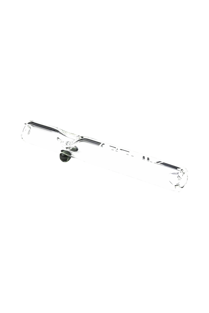 A side view of the GRAV® Clear Classic Steamroller, showcasing its transparent glass construction and simple cylindrical shape.