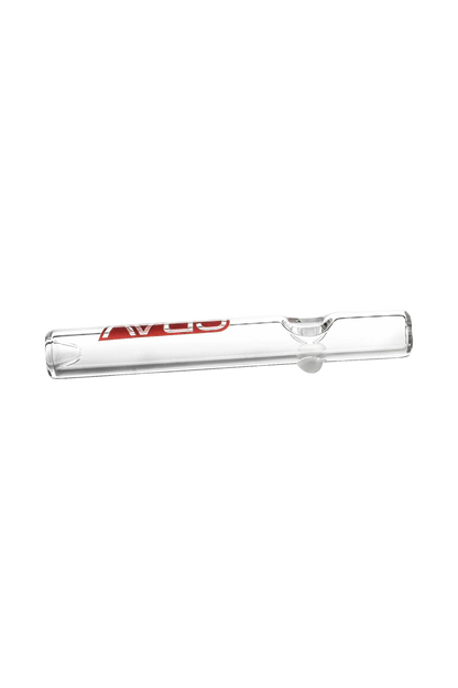 A side view of the GRAV® Clear Classic Steamroller, showing the clear glass pipe against a plain white background.