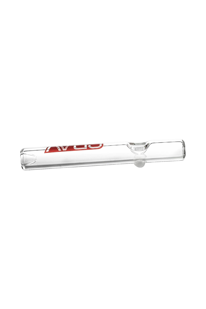 A side view of the GRAV® Clear Classic Steamroller, showing the clear glass pipe against a plain white background.