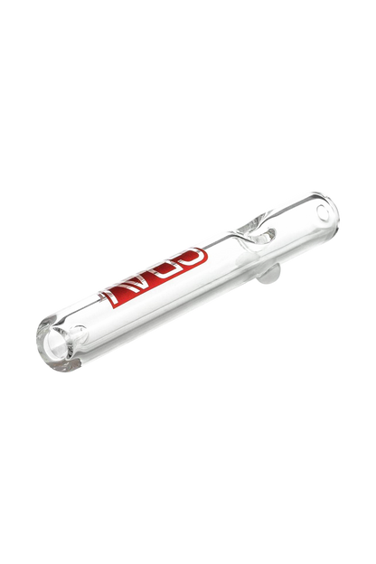 A side view of the GRAV® Clear Classic Steamroller, showcasing its transparent glass construction and simple cylindrical shape.