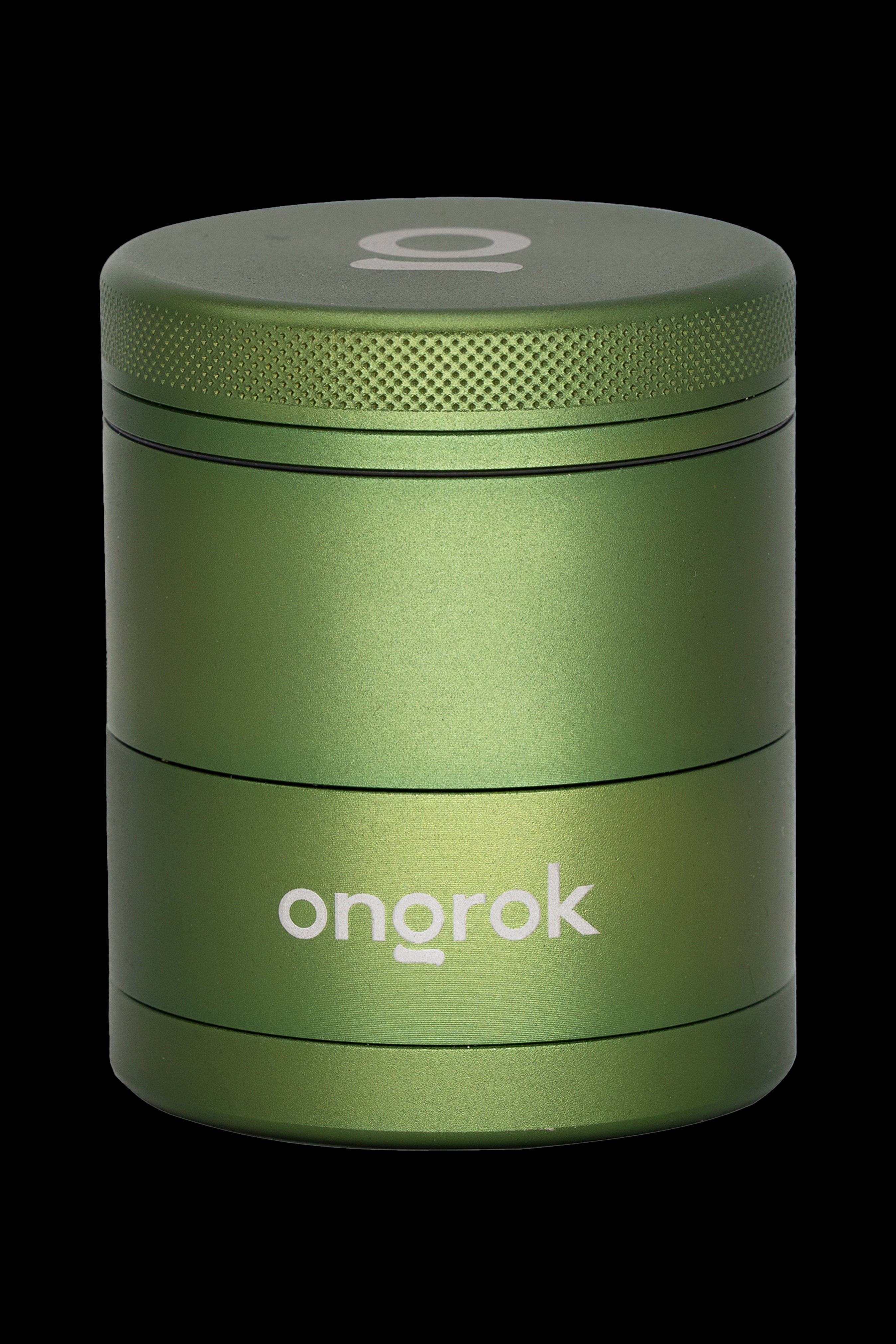Green four-layer cannabis grinder with “onorok” logo.