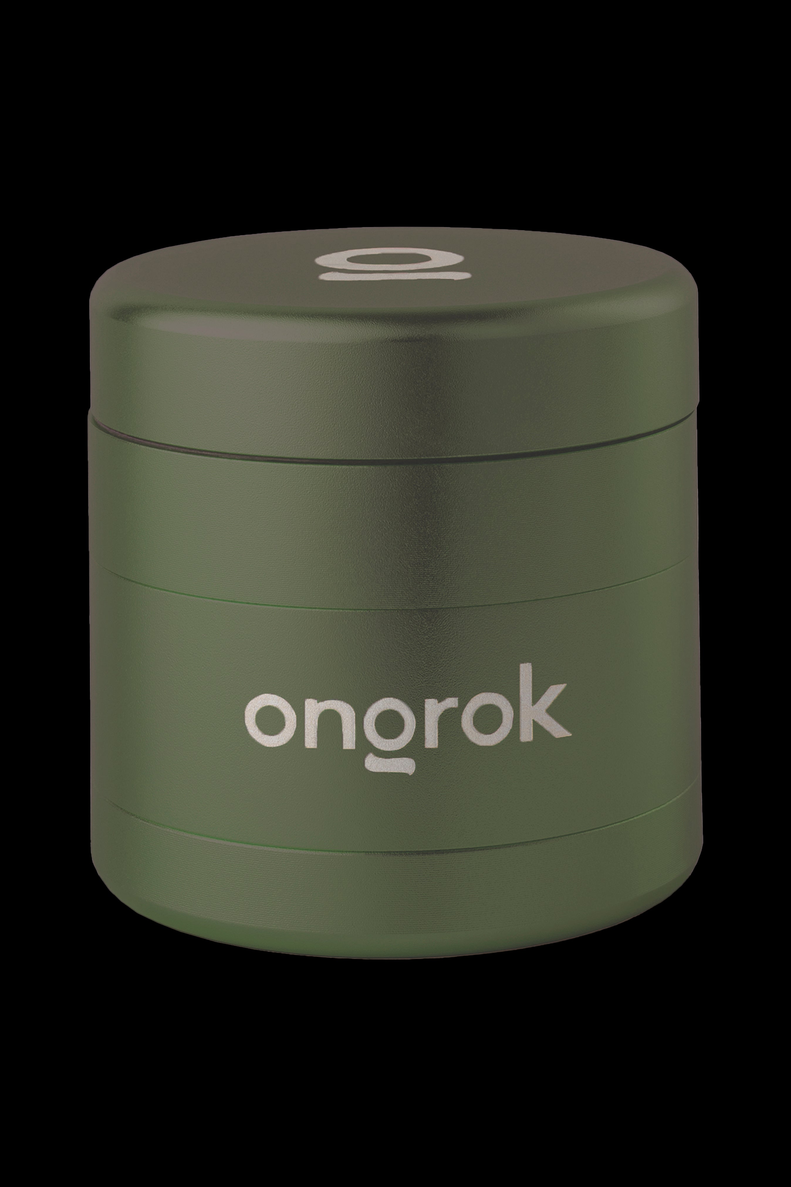 Olive green Onrok cannabis storage container with logo.