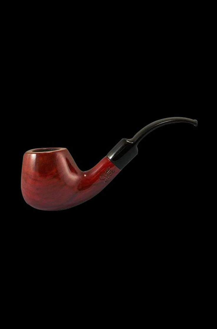 A side view of the Pulsar Rosewood Tobacco Pipe showcases its curved stem and polished, reddish-brown finish.