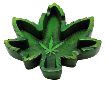 Overhead view of the Hemp Leaf Ashtray, shaped like a green leaf with multiple indentations forming the bowl.