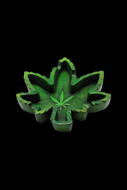Top-down view of the Hemp Leaf Ashtray, showcasing its detailed leaf shape and dark green coloration.
