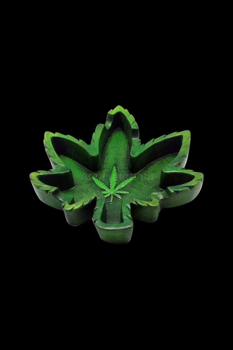 Top-down view of the Hemp Leaf Ashtray, showcasing its detailed leaf shape and dark green coloration.