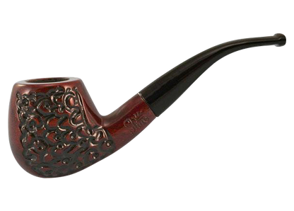 A side view of the Pulsar Engraved Bent Apple Rosewood Tobacco Pipe, showcasing its curved bowl and detailed engraving.