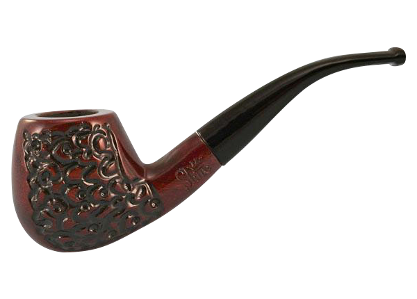 A side view of the Pulsar Engraved Bent Apple Rosewood Tobacco Pipe, showcasing its curved bowl and detailed engraving.