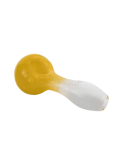A close-up, angled view of the GRAV® Frit Spoon, showcasing its curved glass bowl and smooth, minimalist design.