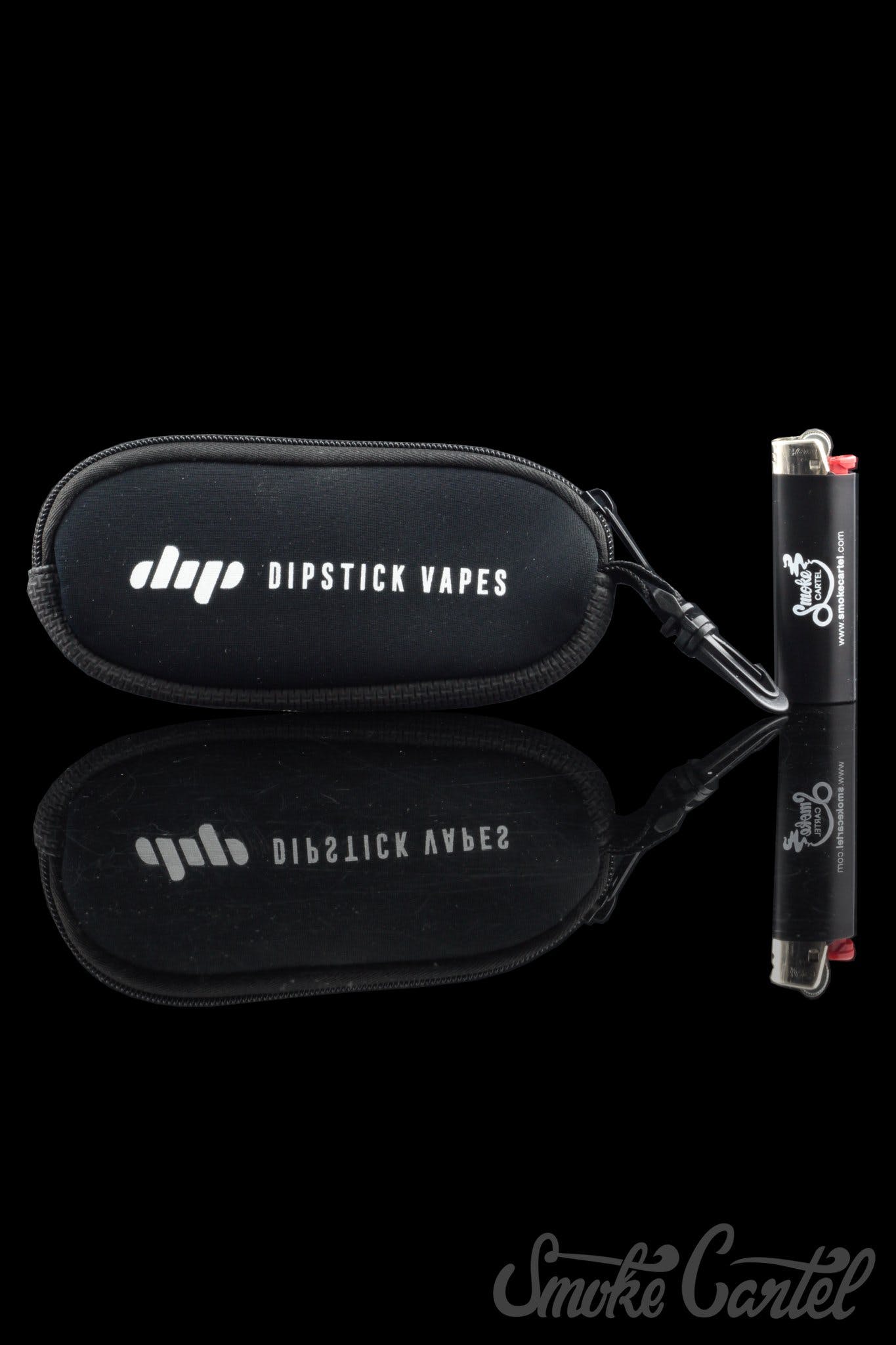 The Dip Devices Soft Carry Case is displayed against a dark backdrop with a silver carabiner clip attached to its zipper.