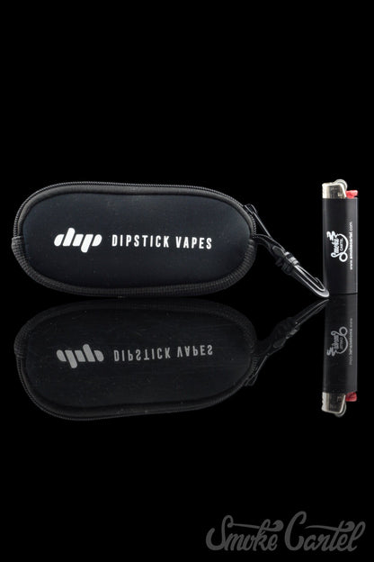 The Dip Devices Soft Carry Case is displayed against a dark backdrop with a silver carabiner clip attached to its zipper.