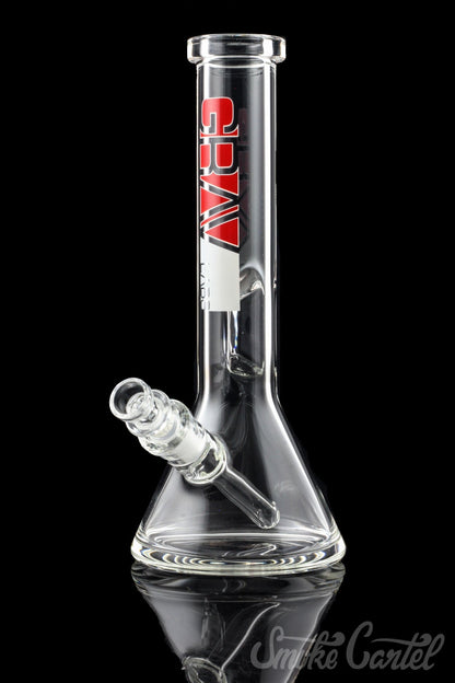 Front view of the GRAV® 8" Basic Beaker Bong, a clear glass piece with a simple, classic beaker shape.