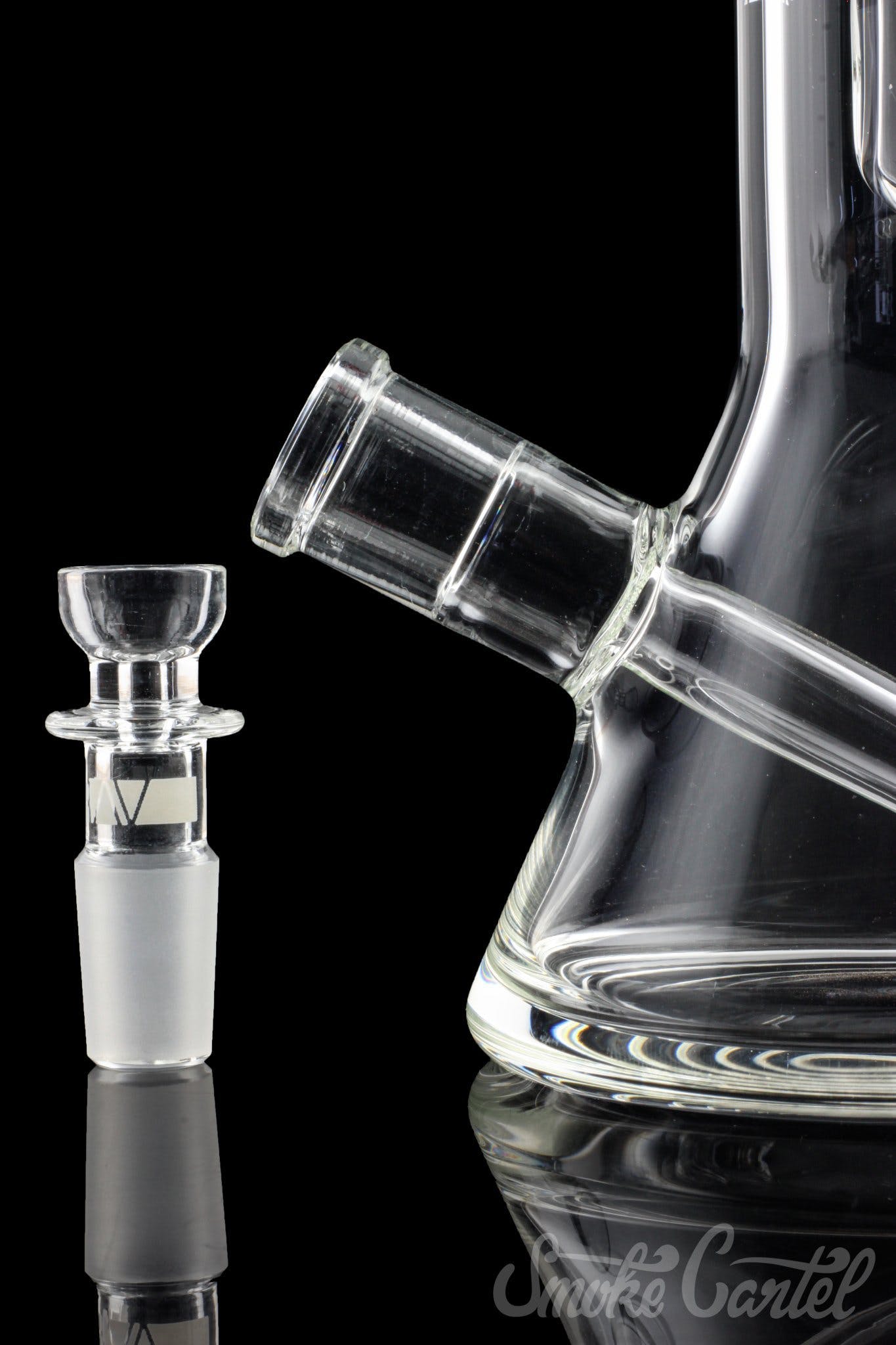 A studio shot of the GRAV® 8" Basic Beaker Bong, showcasing its clear glass construction and reflective surface.