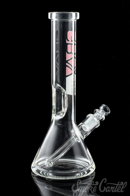 A studio shot of the GRAV® 8" Basic Beaker Bong with a clean, minimalist design against a black background.