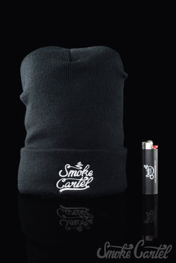 Smoke Cartel Black Cuff Beanie with Embroidered Logo