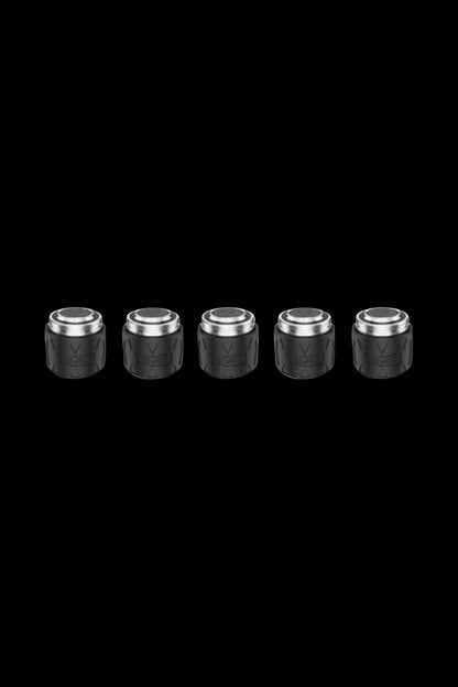 A close-up, top-down view of the Yocan Falcon Quartz Triple Coil, showcasing its circular shape and metallic finish.