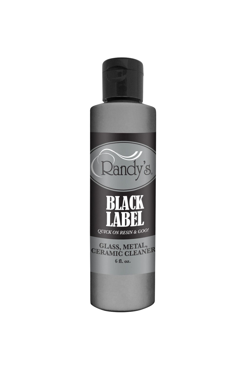 Front view of Randy's Black Label Cleaner, a cylindrical bottle with a black and white label, presented against a plain white background.