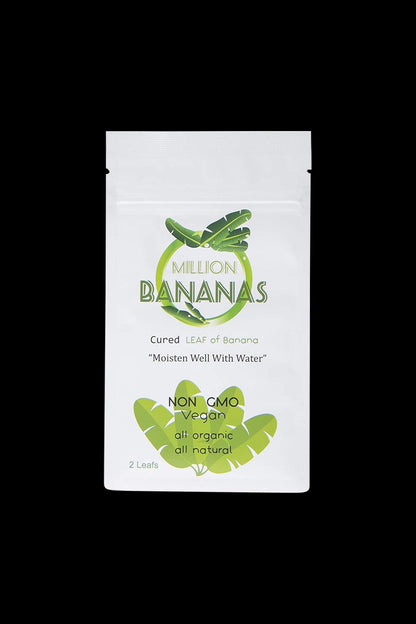 Front view of the Million Bananas Pouch Cured Rolling Leaf, a sealed silver pouch with green and black lettering.