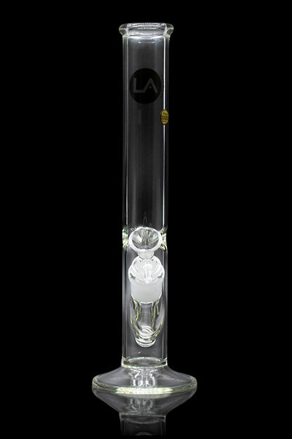 Clear glass bong with ice catcher, studio lighting, against a black background.