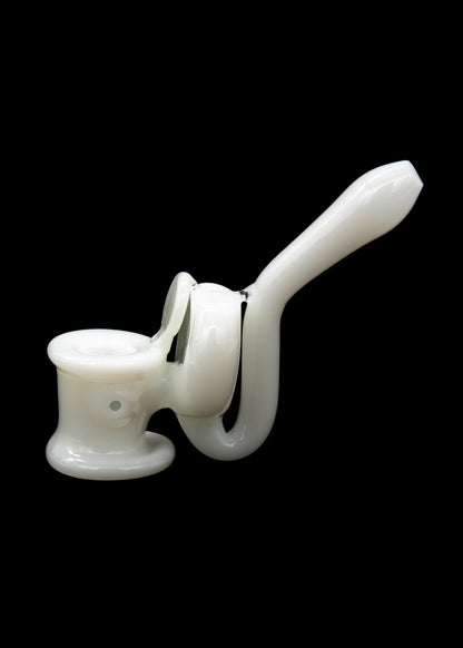 White glass bubbler for smoking cannabis.