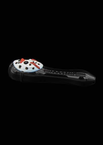 Black glass pipe with colorful, festive holiday-themed decorations.