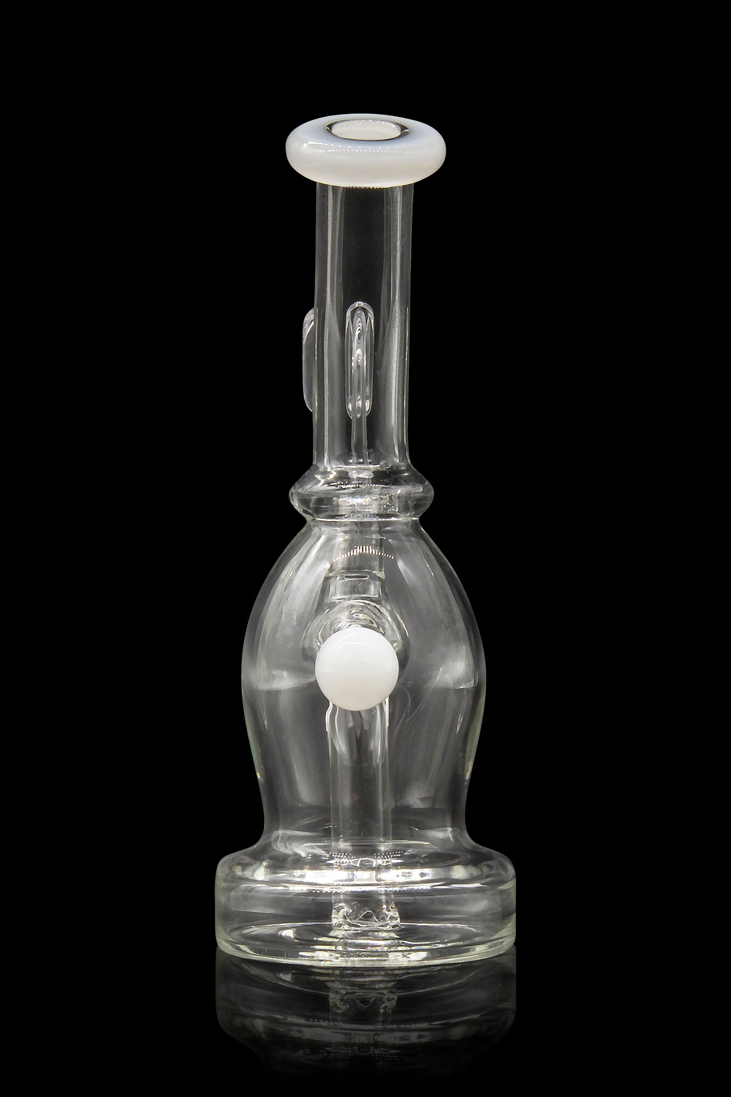 Clear glass water pipe (rig) with bubbles, isolated on black.