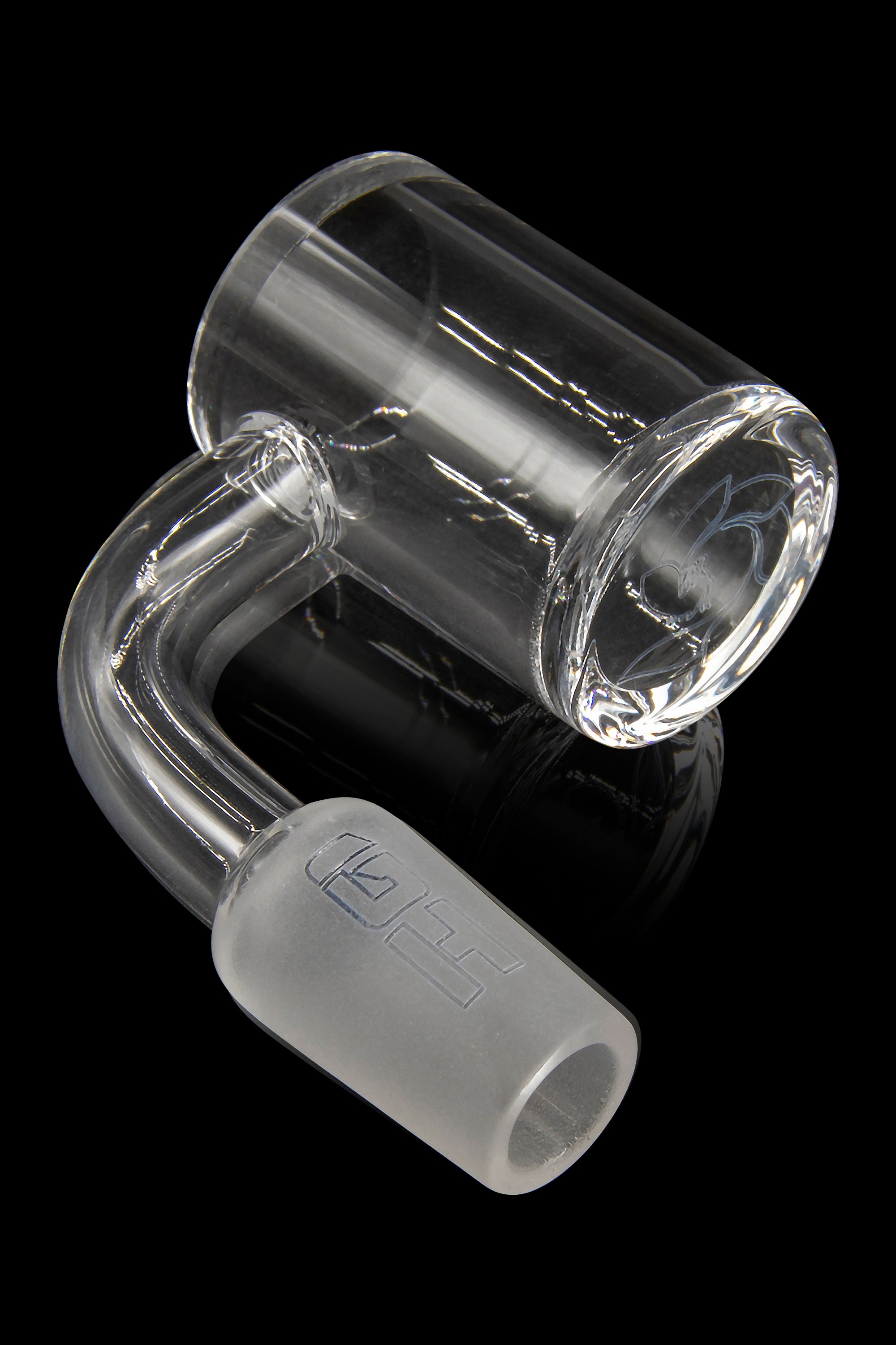 Clear glass dab rig with etched logo.