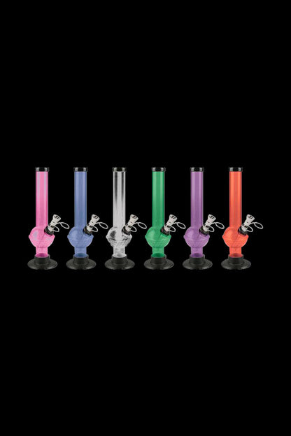Front view of the Acrylic UFO Water Pipe, showcasing a row of colorful, transparent pipes against a black backdrop.