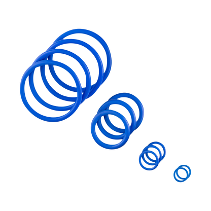 Overhead view of the Mighty Seal Ring Set, showcasing a stack of clear, circular seals against a plain white background.