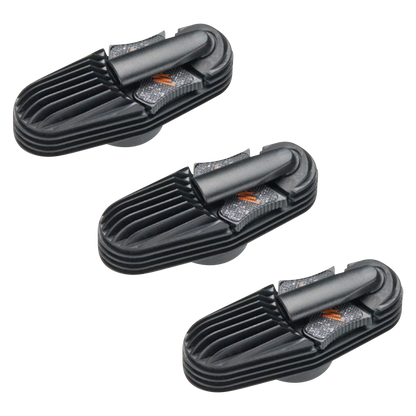 A close-up, angled view of the Storz & Bickel Mighty Cooling Unit Set, featuring ribbed, dark grey cooling coils.