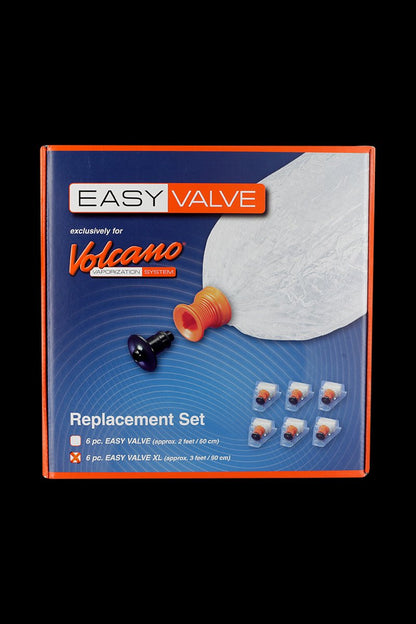 Front view of the Storz & Bickel Volcano Easy Valve XL Replacement set, showcasing multiple clear valve components against a dark background.