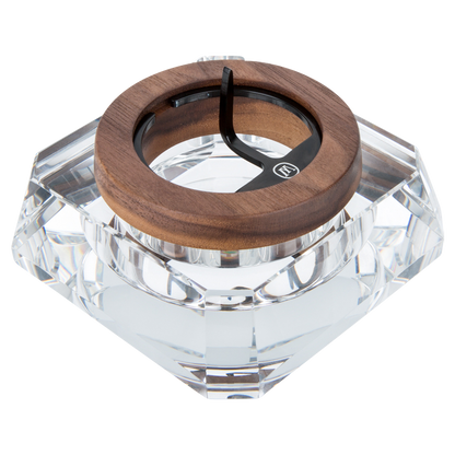 A high-angle view of the Marley Natural Crystal Ash Tray, showcasing its clear glass construction and simple, elegant design.