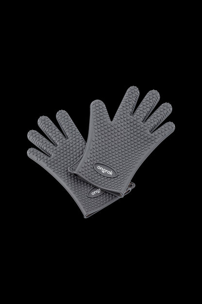 Black rubber gloves with textured palms, branded "ongrok", for handling sticky cannabis concentrates.