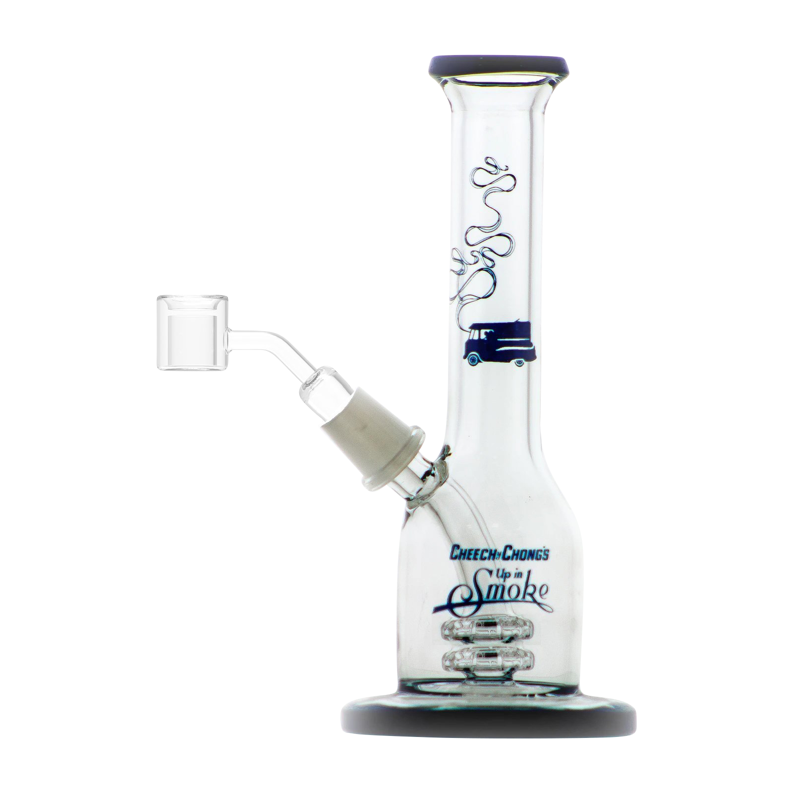 A studio shot of the Cheech & Chong "Jade East" Mini Rig Dabber, showing its compact size and clear glass construction.