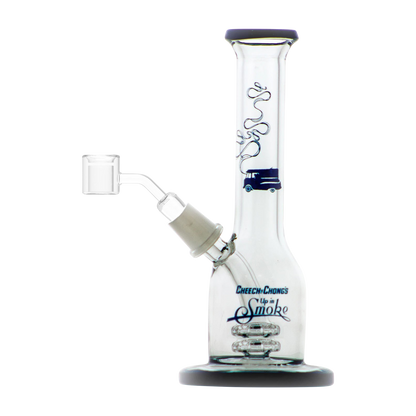 A studio shot of the Cheech & Chong "Jade East" Mini Rig Dabber, showing its compact size and clear glass construction.