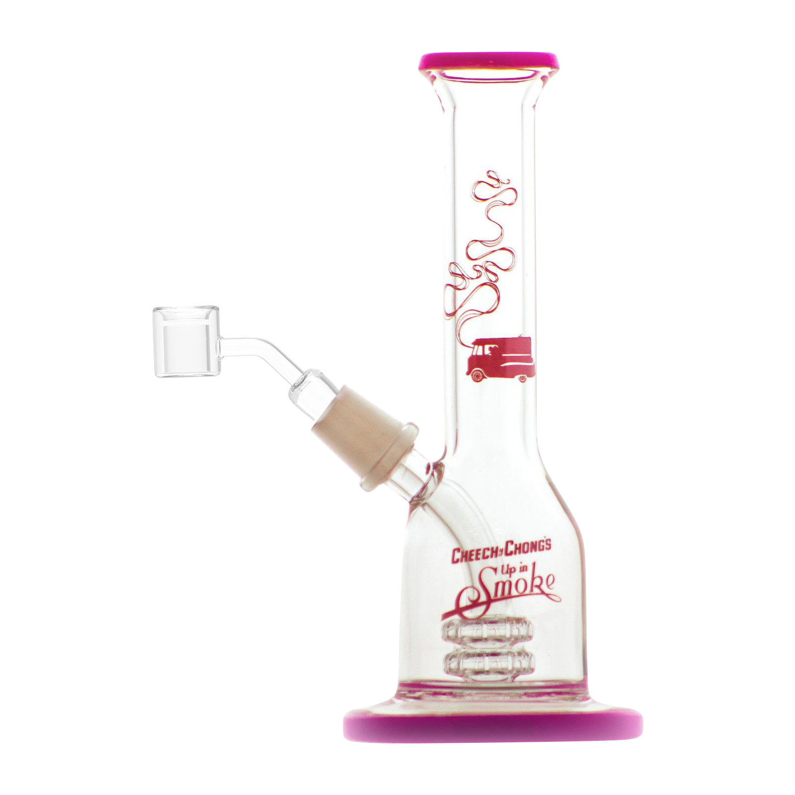 A studio shot of the Cheech & Chong "Jade East" Mini Rig Dabber, highlighting its glass construction and compact size.