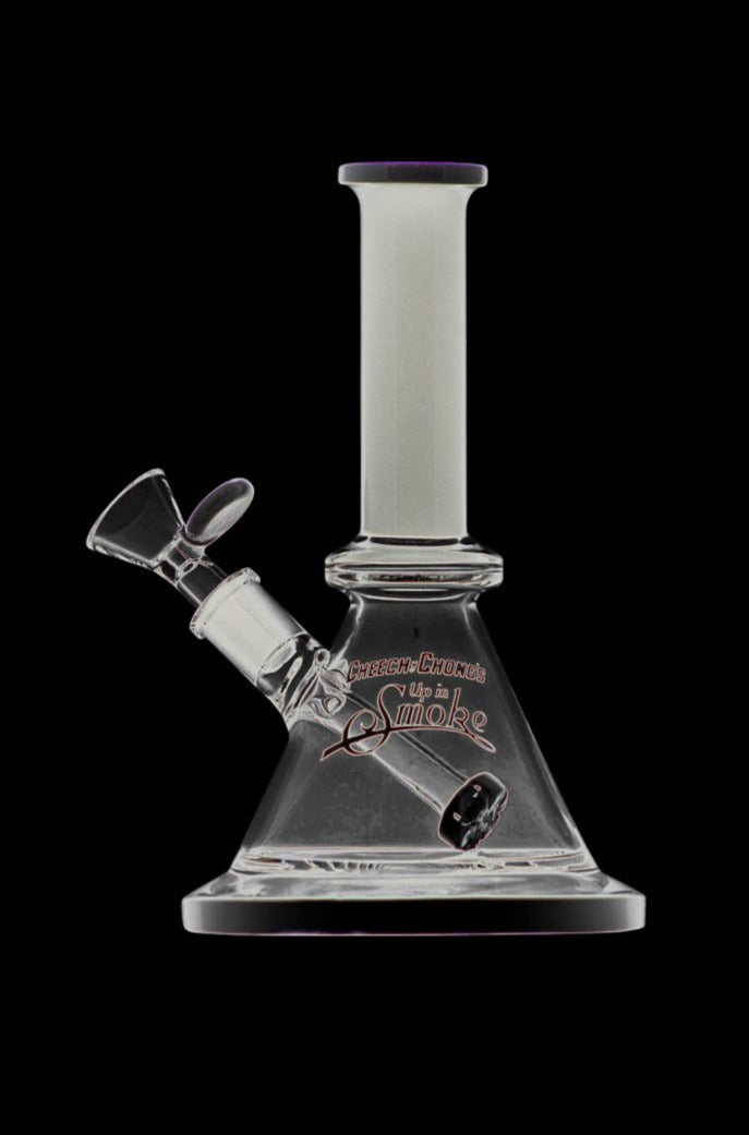 Front view of the Cheech & Chong "Pedro" Mini Beaker Bong, showcasing the clear glass design and simple beaker shape.