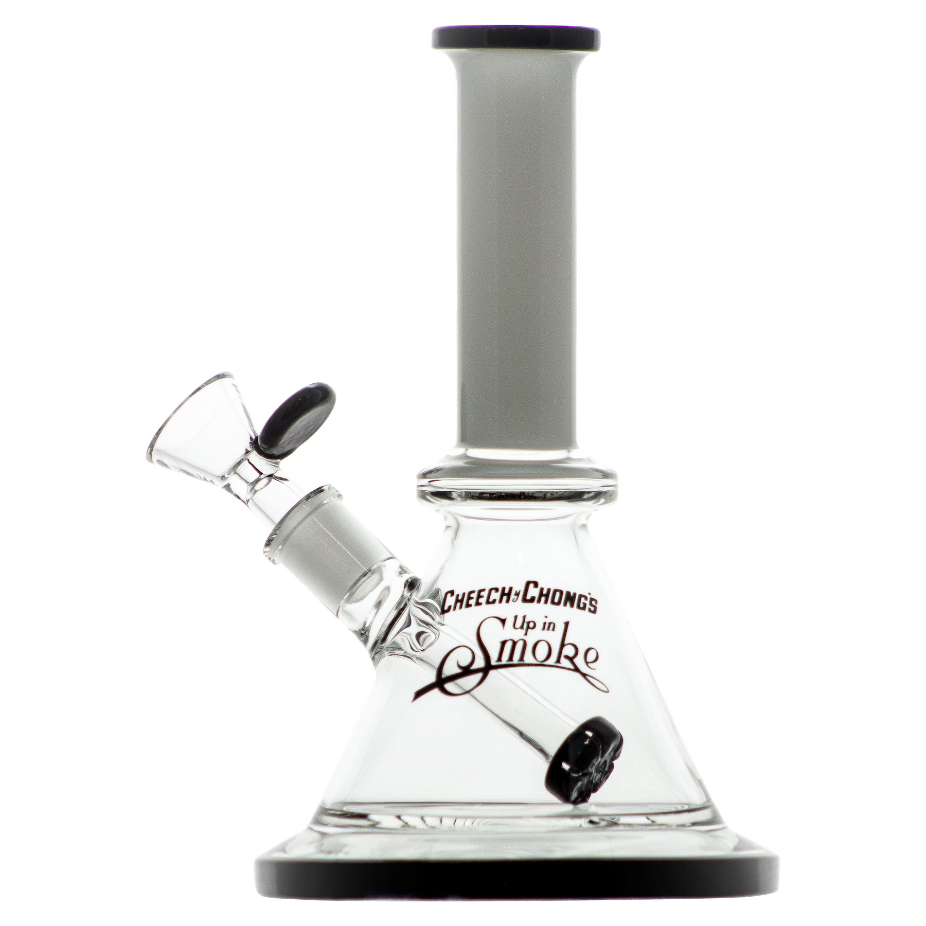 Front view of the Cheech & Chong "Pedro" Mini Beaker Bong, showcasing the clear glass and simple beaker shape.