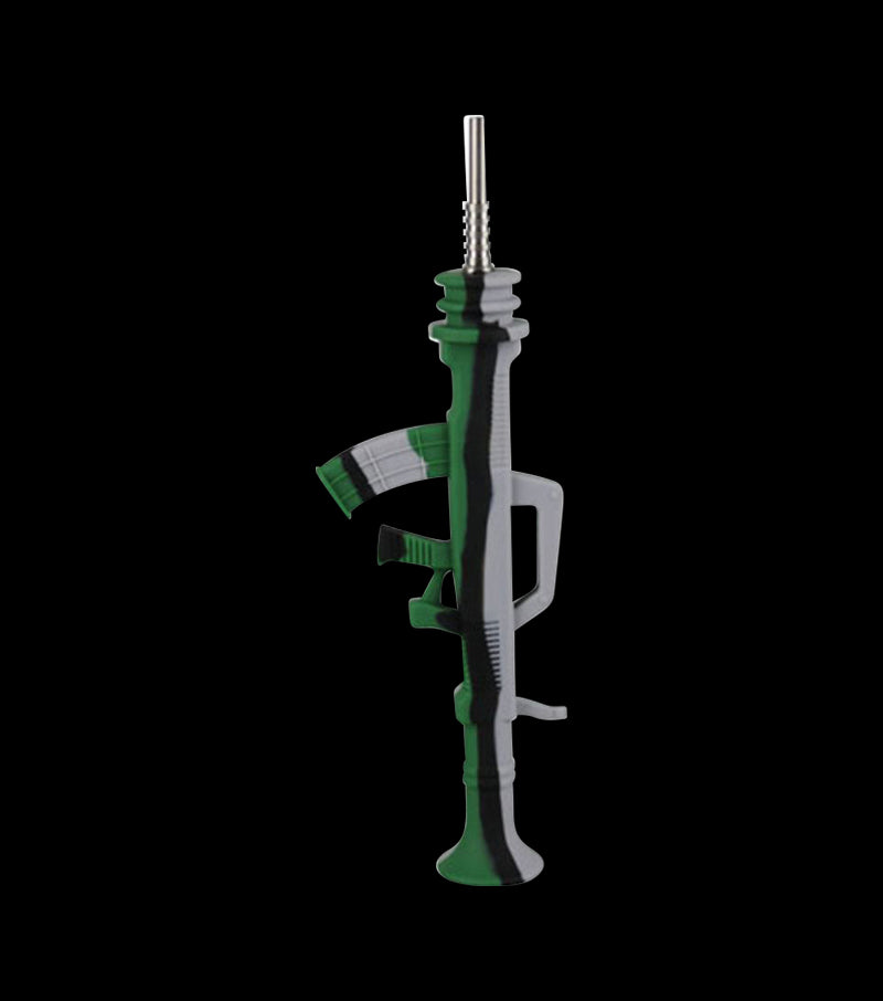Front view of the AK47 Silicone Dab Straw Collector with Titanium Tip, showcasing its sleek, dark design against a plain background.