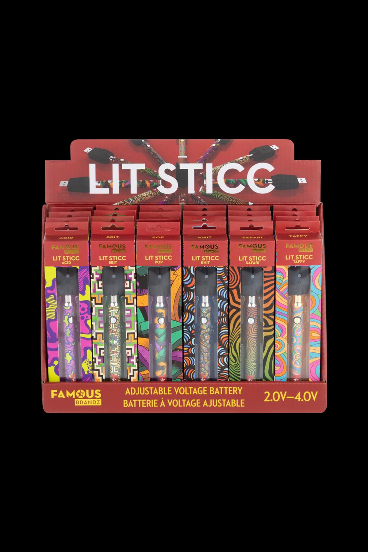 Famous Brandz Famous Design Lit Sticc Adjustable Voltage Battery - 24 Pack