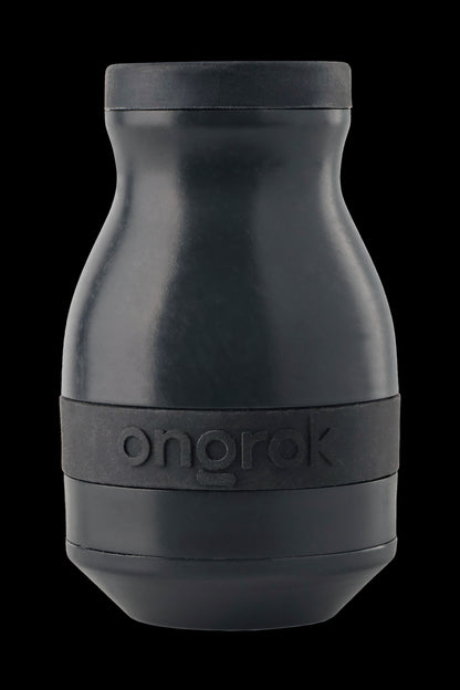 Black silicone cannabis storage container with "onorok" embossed on the side.