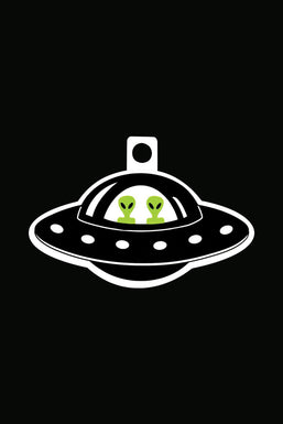 Alien Twins in Flying Saucer Spaceship Sticker
