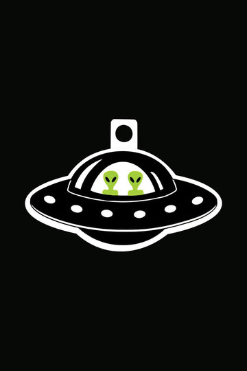 Alien Twins in Flying Saucer Spaceship Sticker