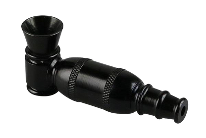 A side view of the Aluminum Modular Metal Hand Pipe, showcasing its sleek, metallic design and compact size.