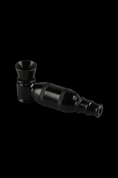 A side view of the Aluminum Modular Metal Hand Pipe, showcasing its sleek, metallic construction and compact size.
